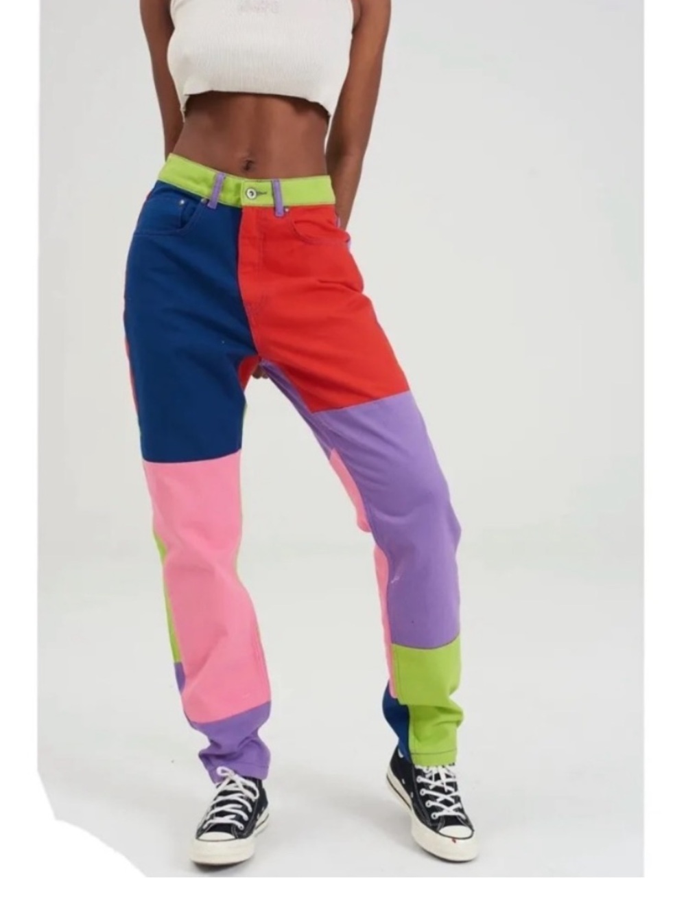 Ragged Priest Misfit Jeans Multicolor Patchwork High Waist Jeans Size 34 NWT